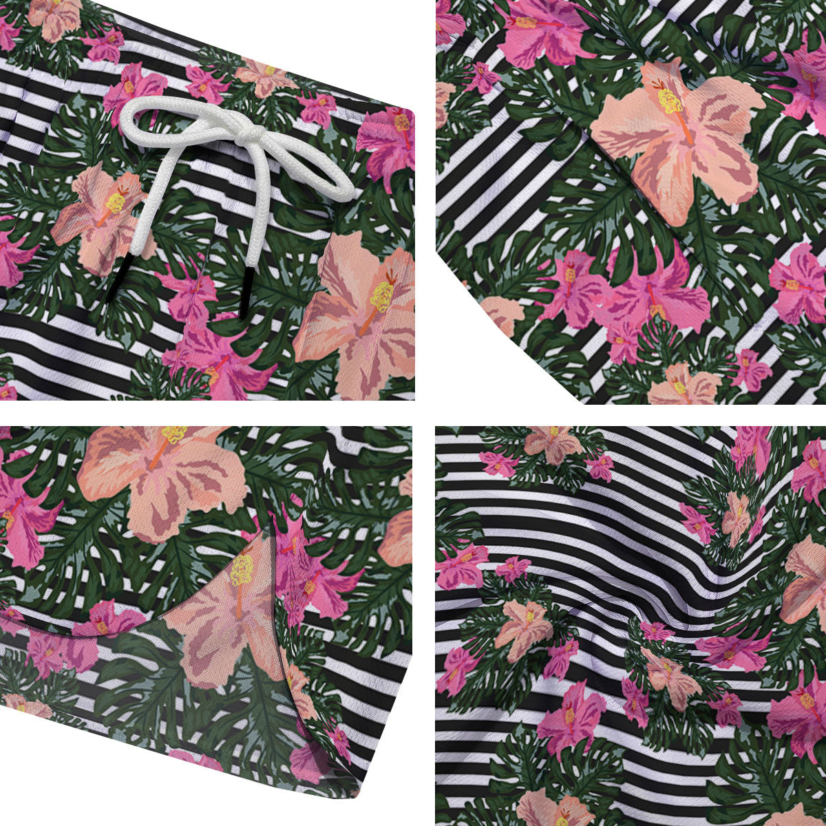 Striped Plumeria Flower Print Pattern Men's Running Shorts-grizzshop