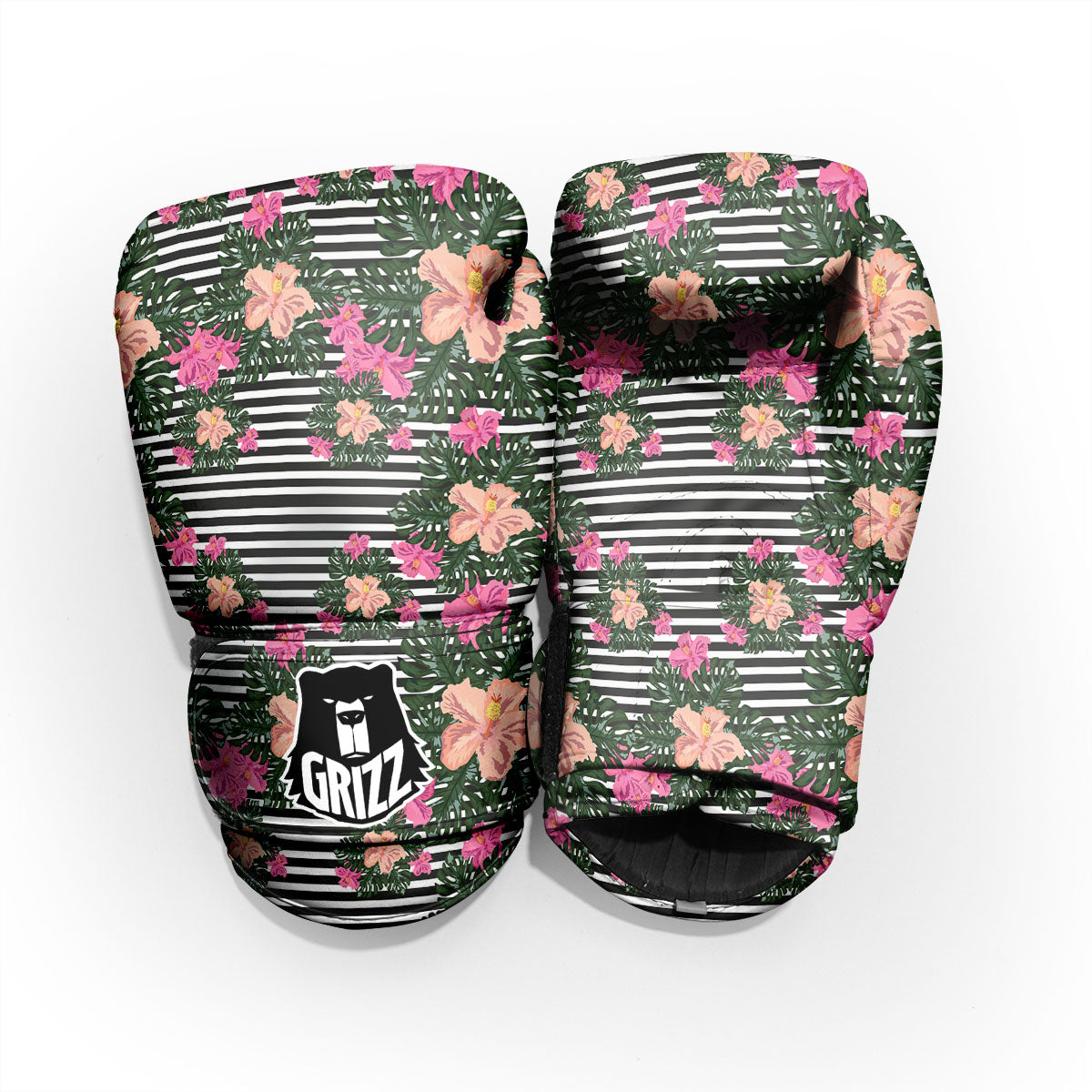 Striped Plumeria Flower Print Pattern Sparring Gloves-grizzshop