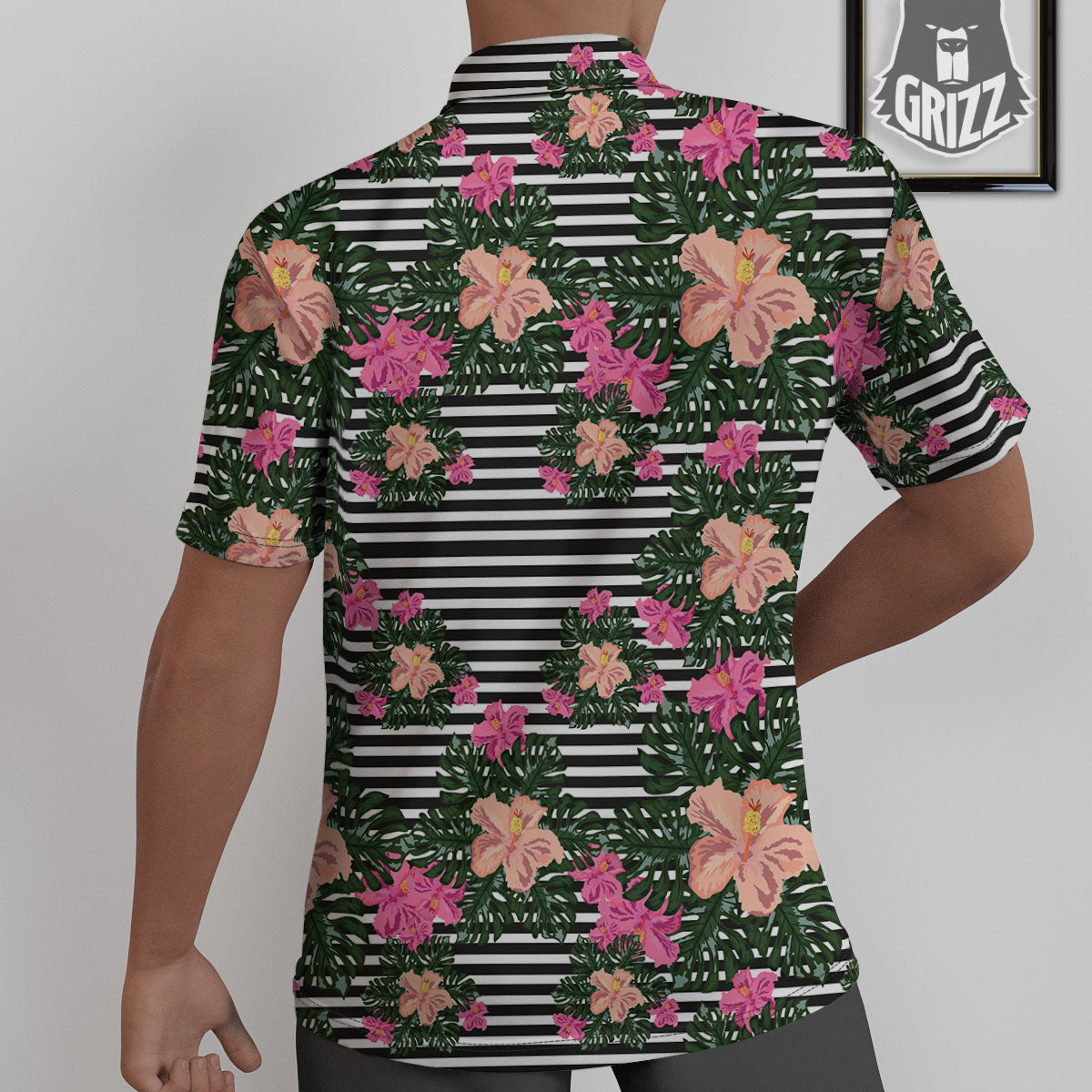 Striped Plumeria Flower Print Pattern Untucked Shirts-grizzshop