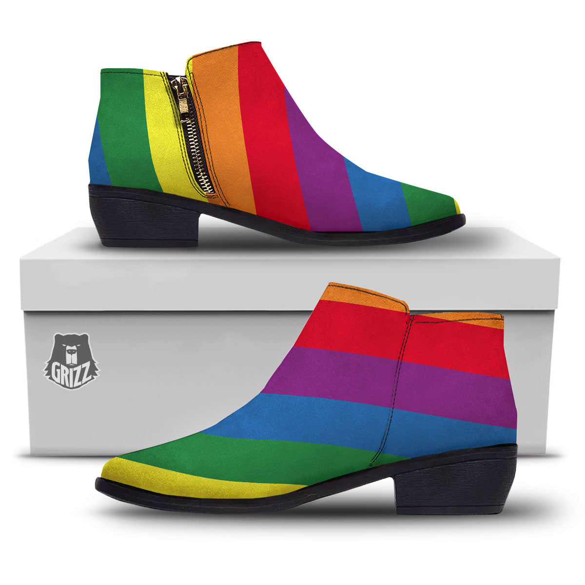 Striped Rainbow Diagonal Print Pattern Ankle Boots-grizzshop