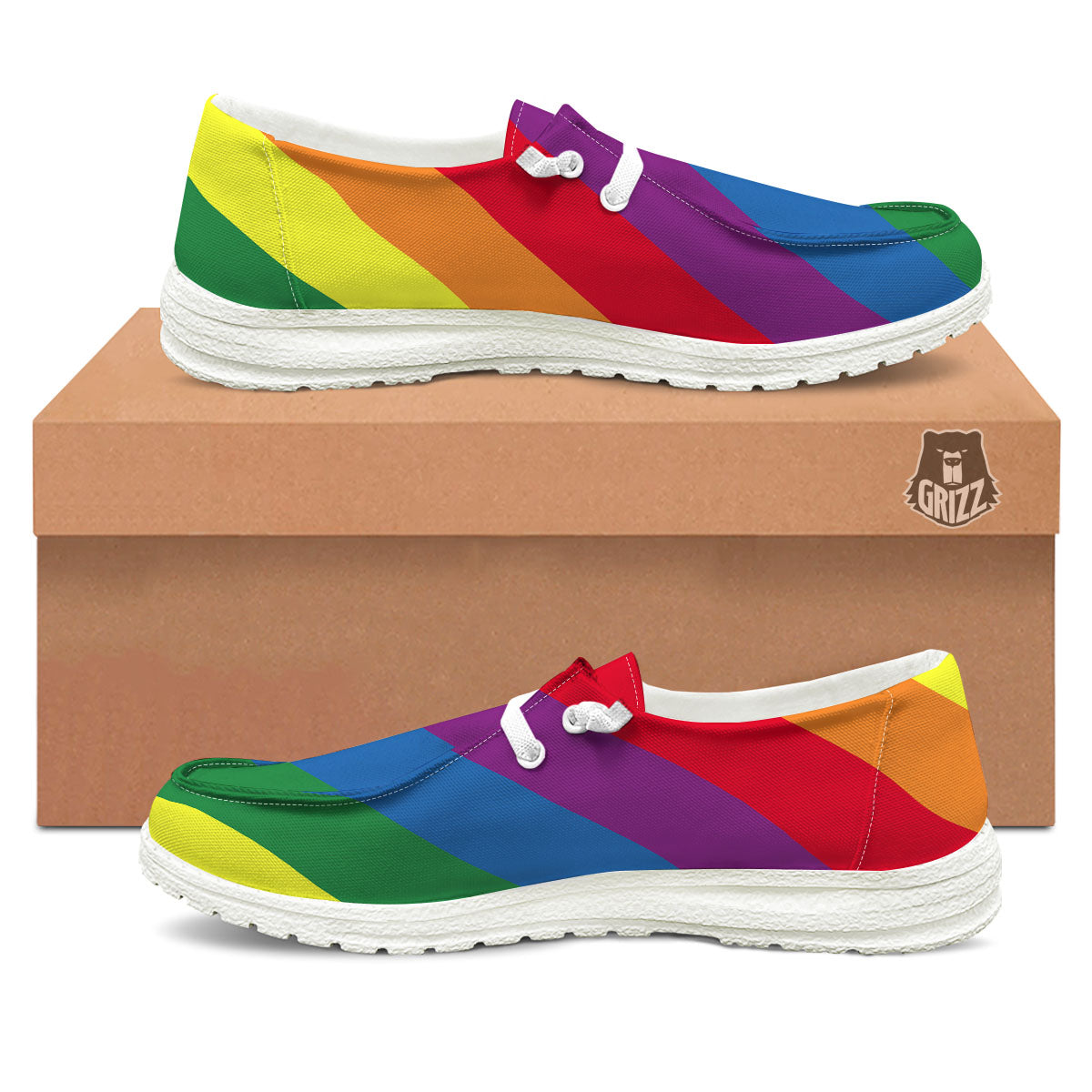 Striped Rainbow Diagonal Print Pattern Black Loafers-grizzshop