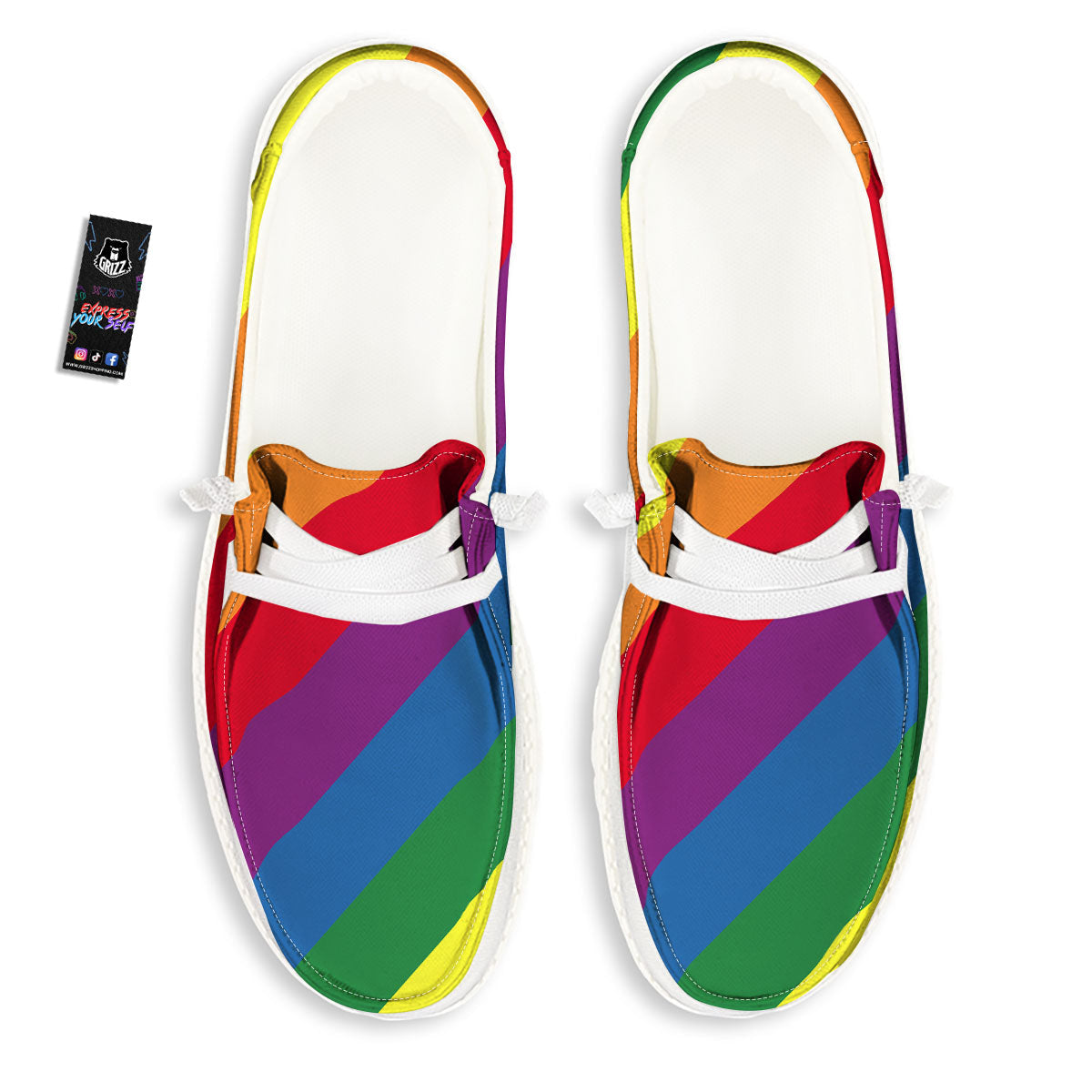 Striped Rainbow Diagonal Print Pattern Black Loafers-grizzshop