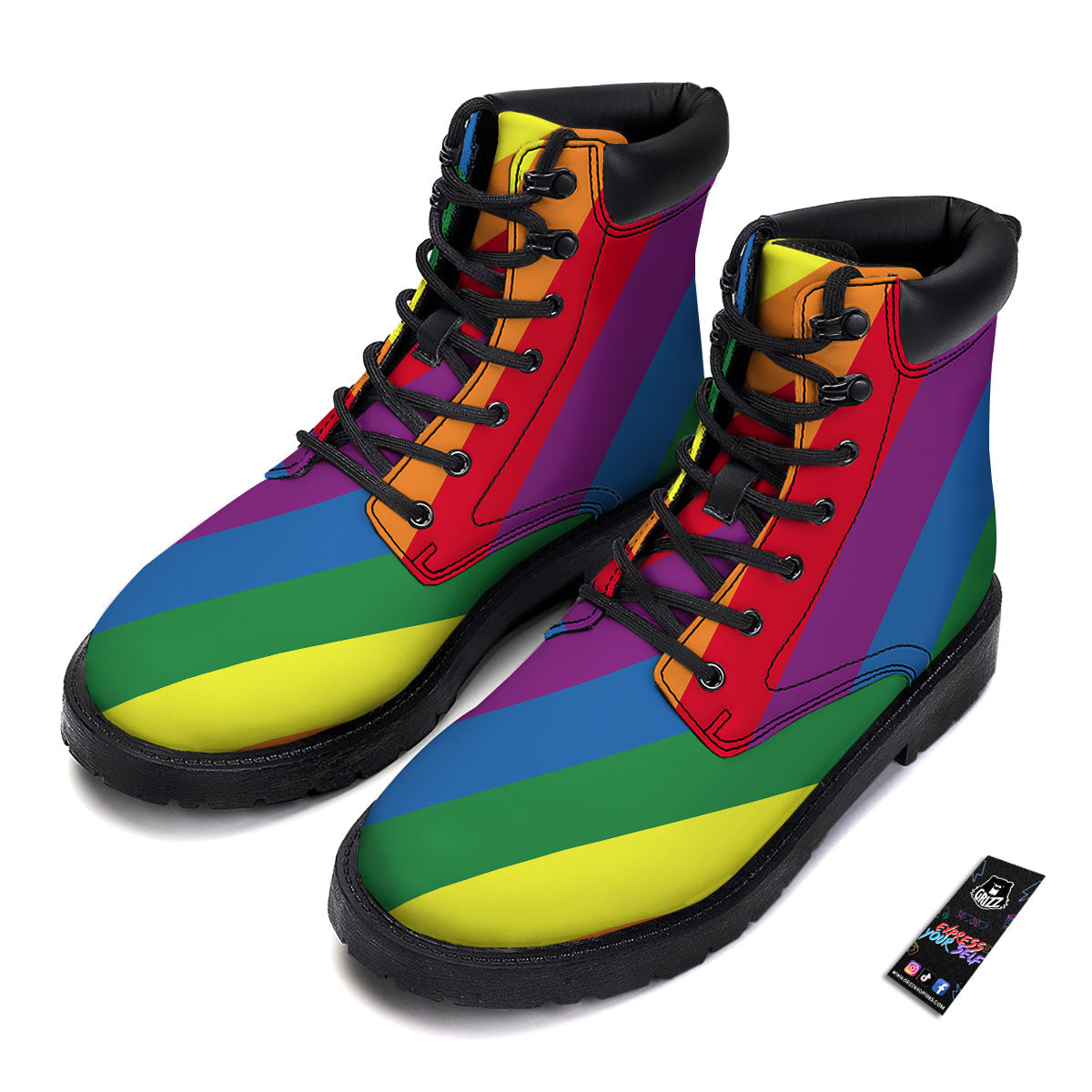 Striped Rainbow Diagonal Print Pattern Boots-grizzshop