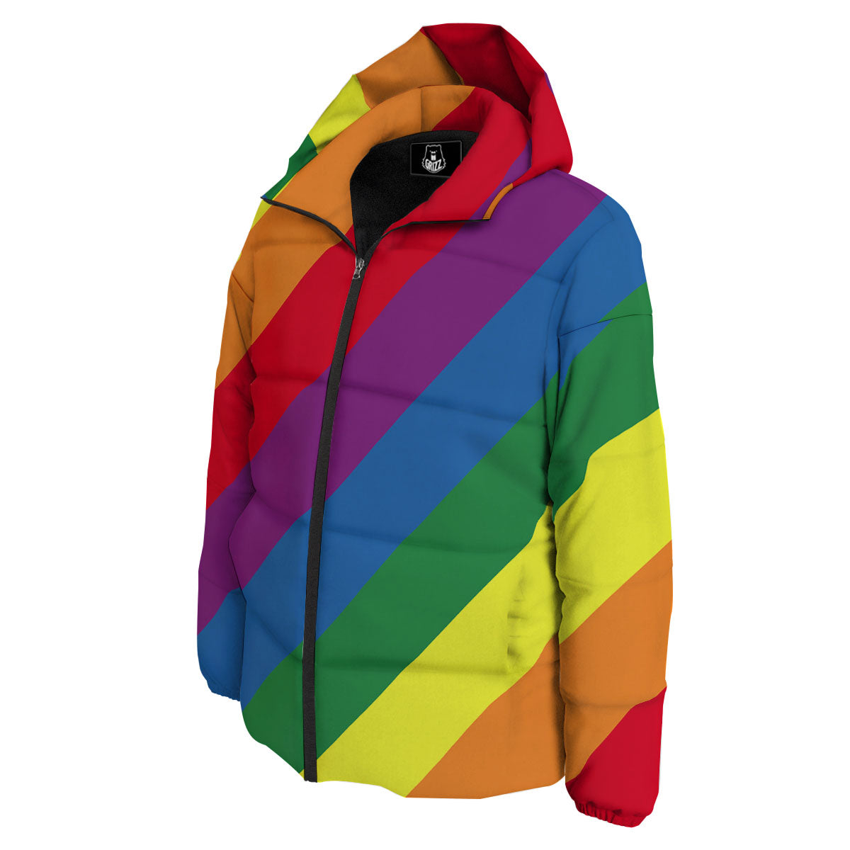 Striped Rainbow Diagonal Print Pattern Down Jacket-grizzshop