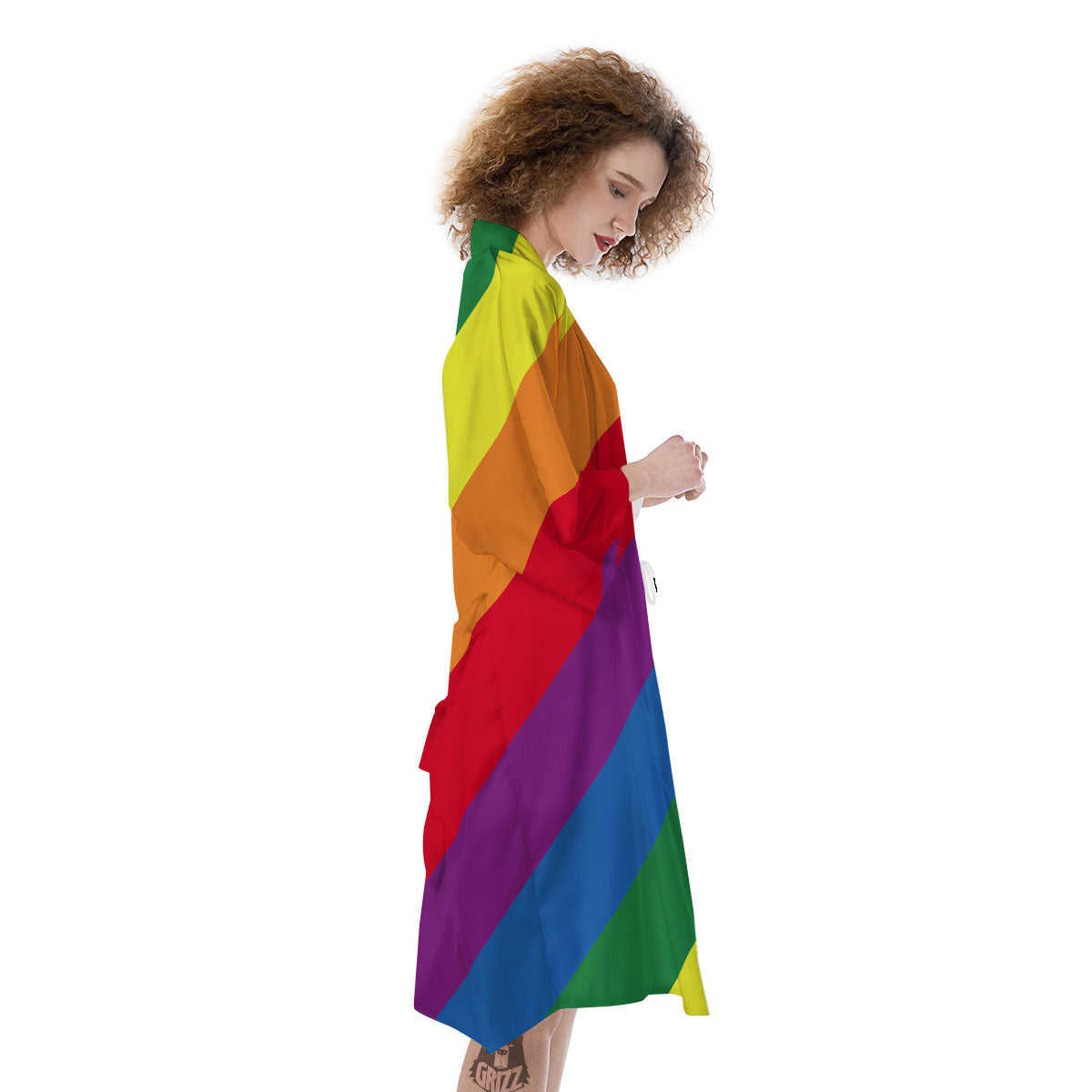 Striped Rainbow Diagonal Print Pattern Kimono-grizzshop