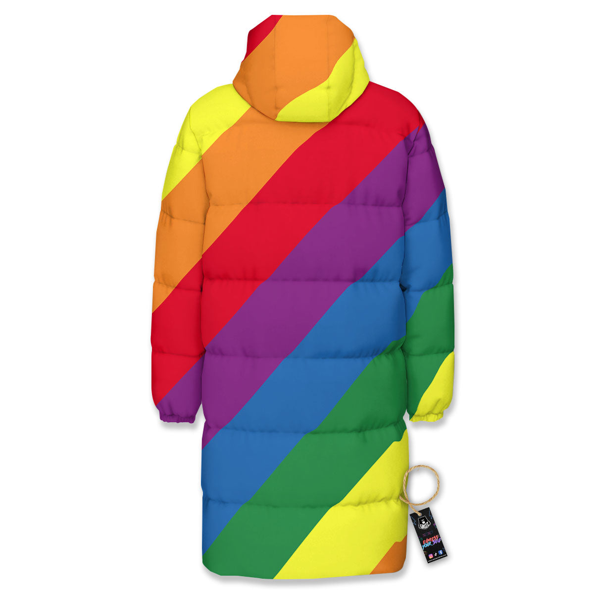 Striped Rainbow Diagonal Print Pattern Long Down Jacket-grizzshop