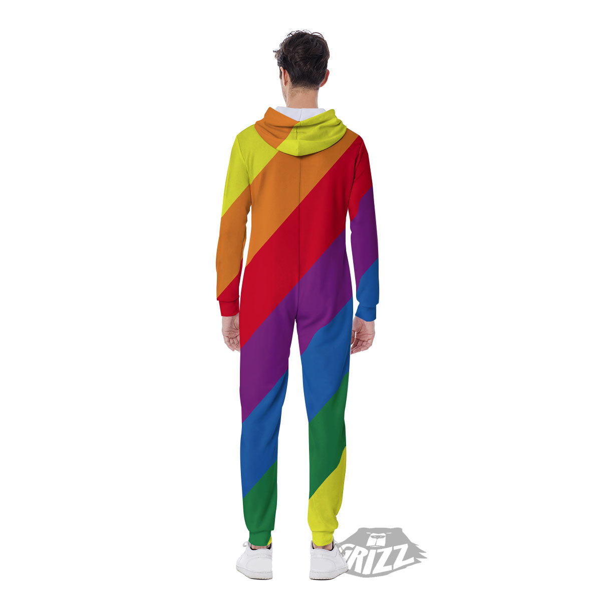 Striped Rainbow Diagonal Print Pattern Men's Jumpsuit-grizzshop