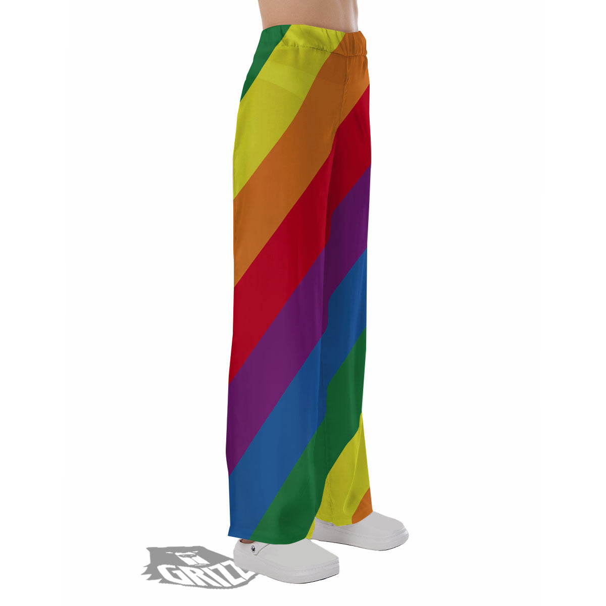 Striped Rainbow Diagonal Print Pattern Pajama Pants-grizzshop