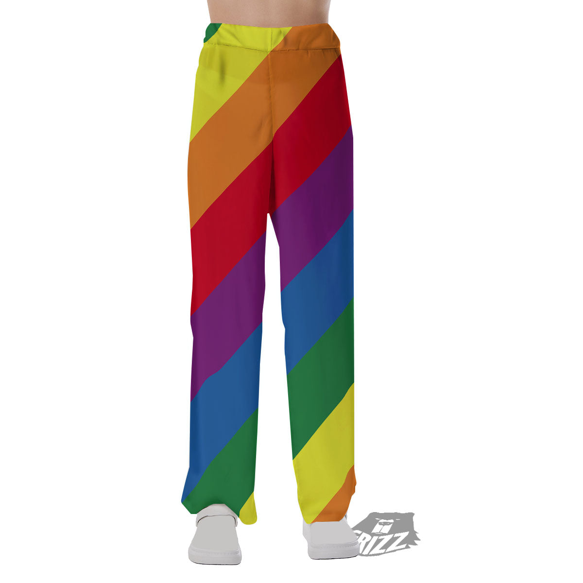 Striped Rainbow Diagonal Print Pattern Pajama Pants-grizzshop