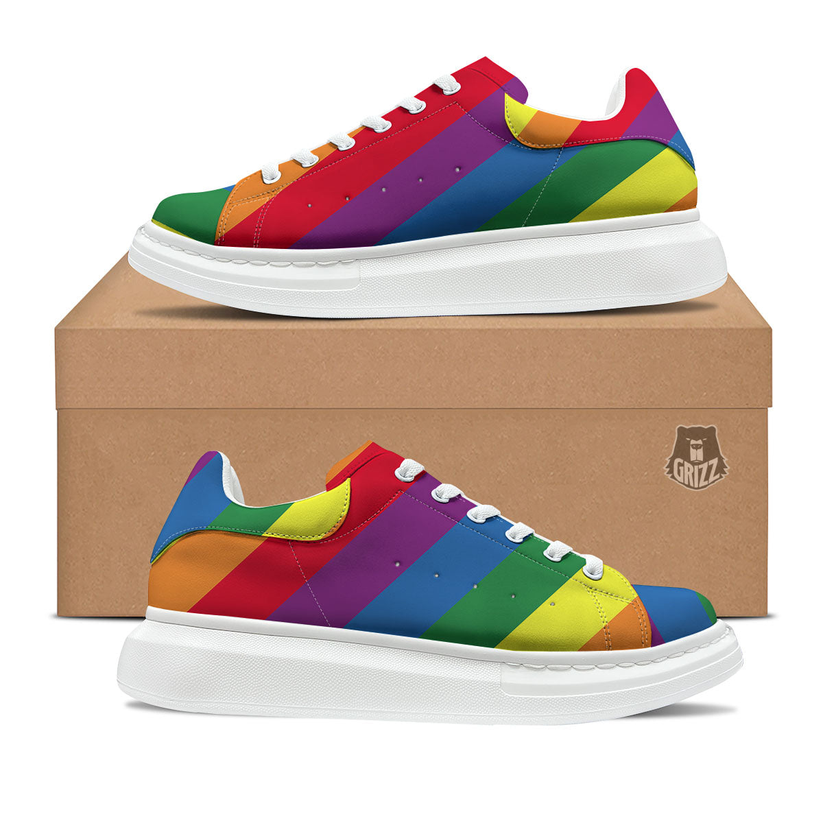 Striped Rainbow Diagonal Print Pattern Platform Shoes-grizzshop