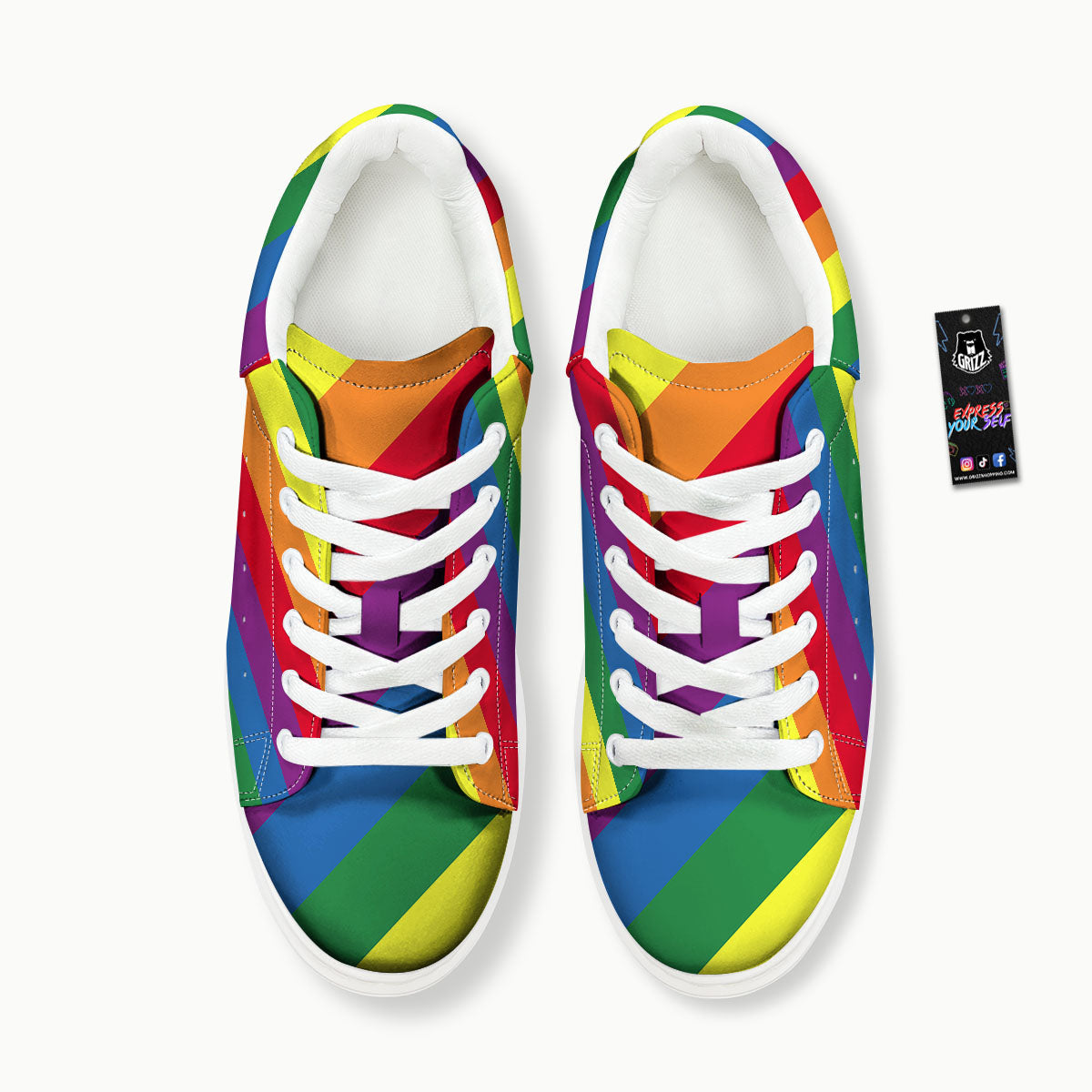 Striped Rainbow Diagonal Print Pattern Platform Shoes-grizzshop