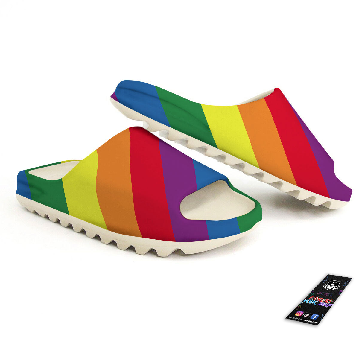 Striped Rainbow Diagonal Print Pattern Sandals-grizzshop