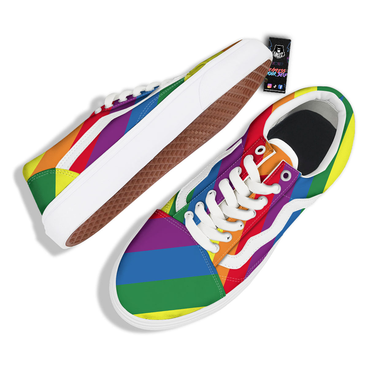 Striped Rainbow Diagonal Print Pattern Skate Shoes-grizzshop