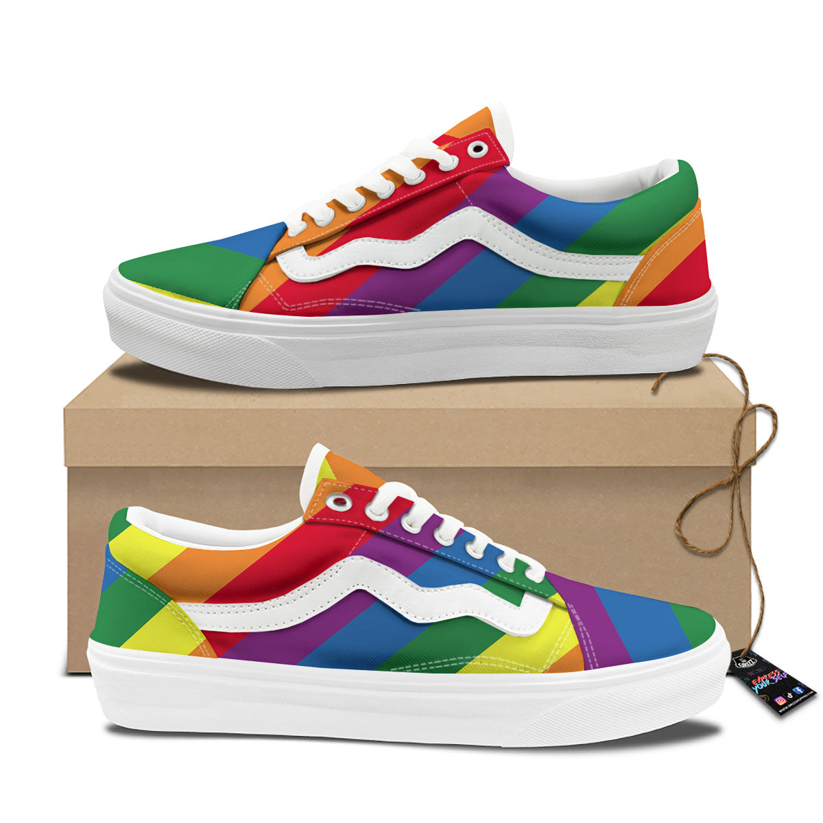 Striped Rainbow Diagonal Print Pattern Skate Shoes-grizzshop