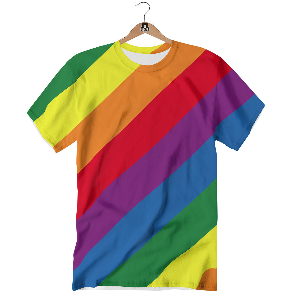 Striped Rainbow Diagonal Print Pattern T-Shirt-grizzshop
