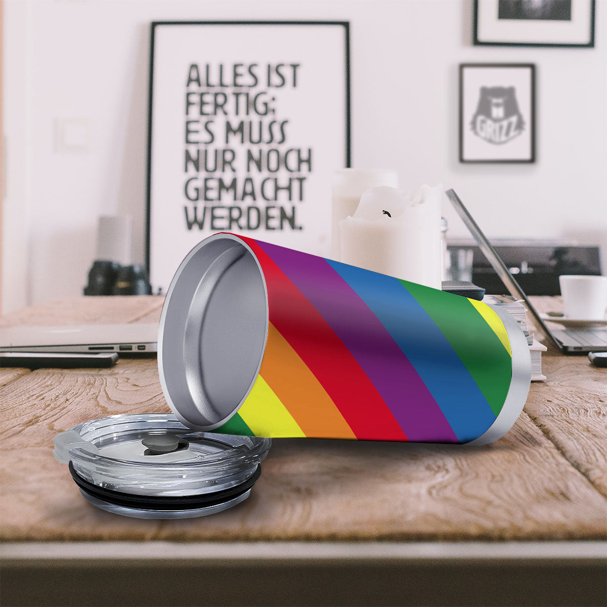 Striped Rainbow Diagonal Print Pattern Tumbler-grizzshop