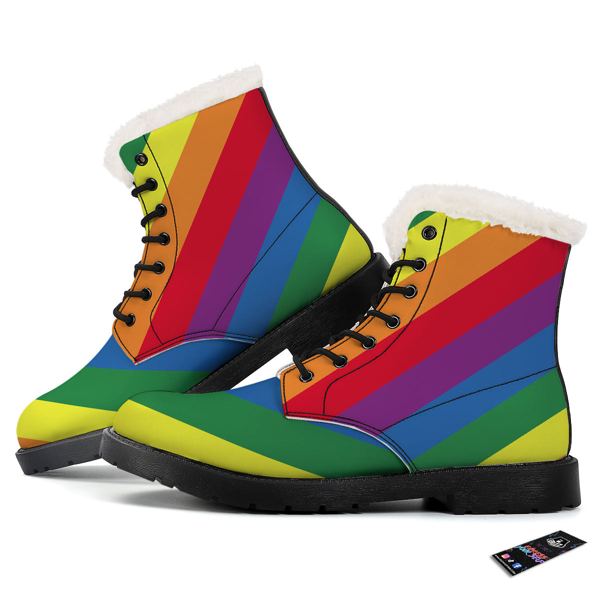 Striped Rainbow Diagonal Print Pattern Winter Boots-grizzshop
