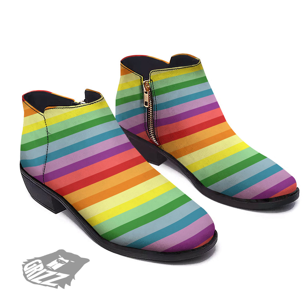 Striped Rainbow Print Pattern Ankle Boots-grizzshop