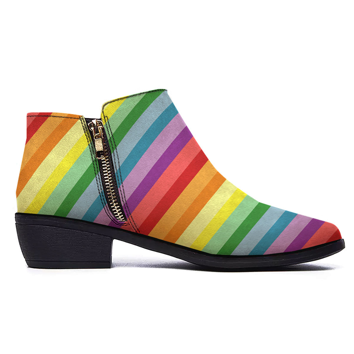 Striped Rainbow Print Pattern Ankle Boots-grizzshop