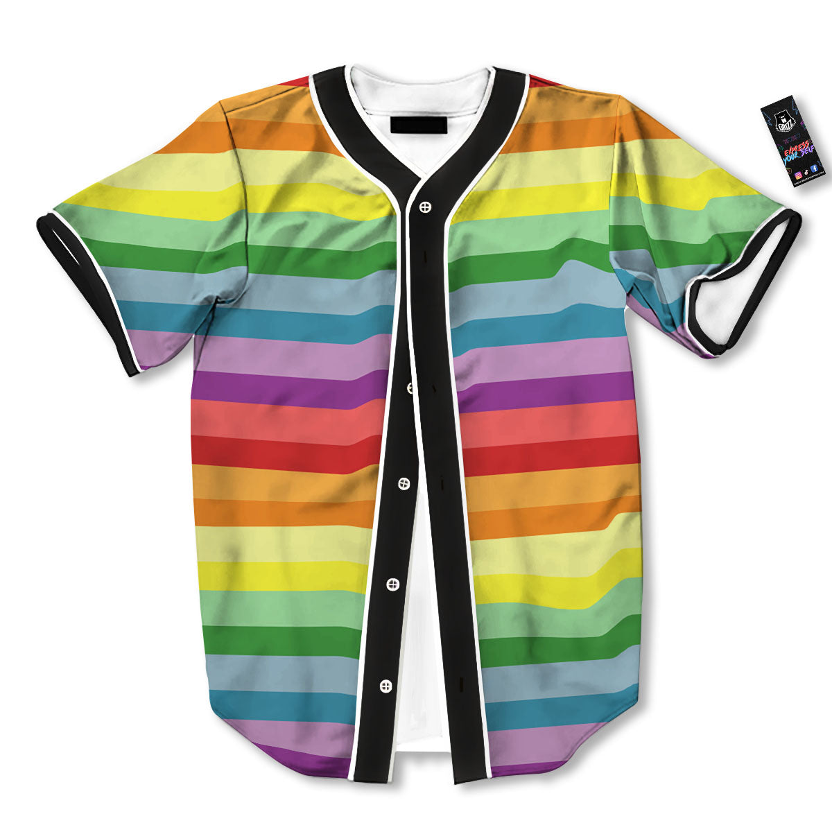 Striped Rainbow Print Pattern Baseball Jersey-grizzshop