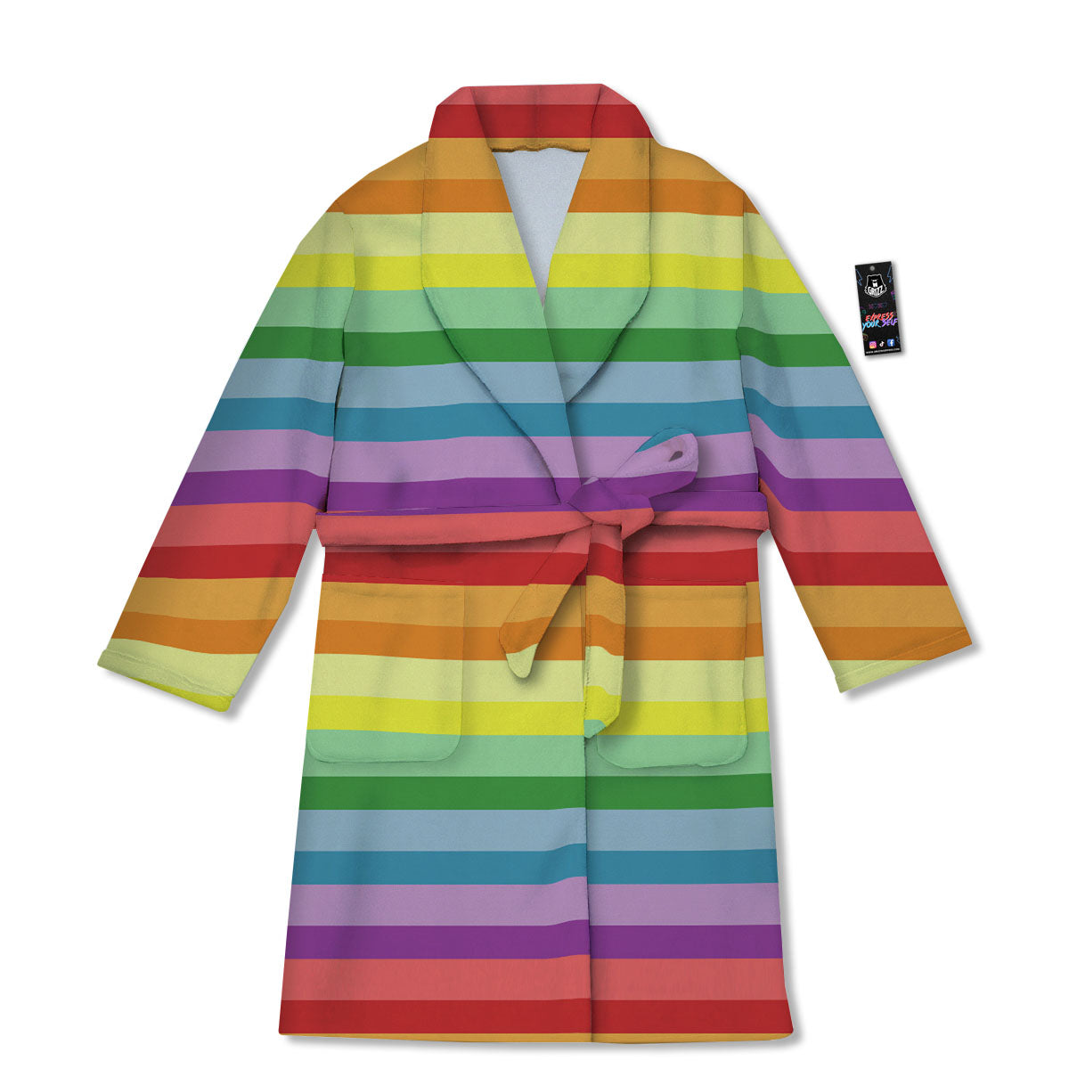 Striped Rainbow Print Pattern Bathrobe-grizzshop