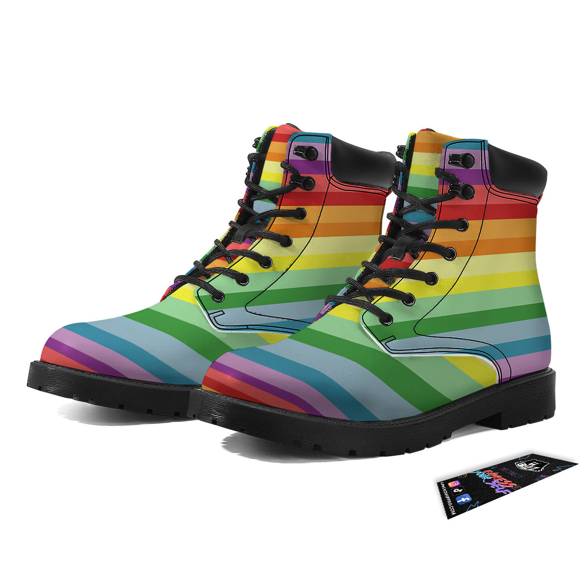 Striped Rainbow Print Pattern Boots-grizzshop