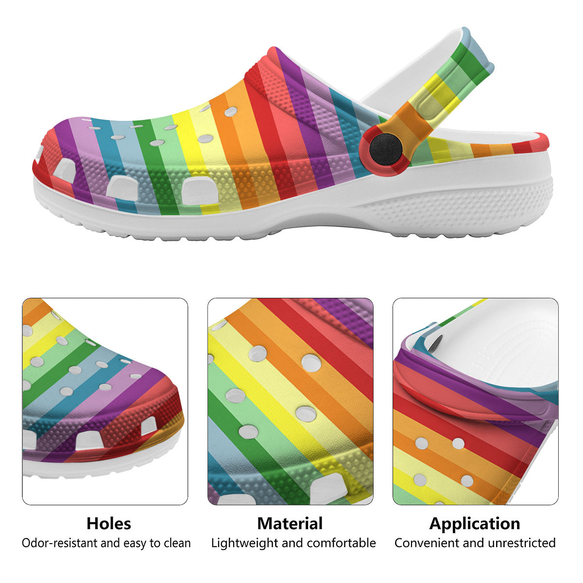 Striped Rainbow Print Pattern Clog-grizzshop