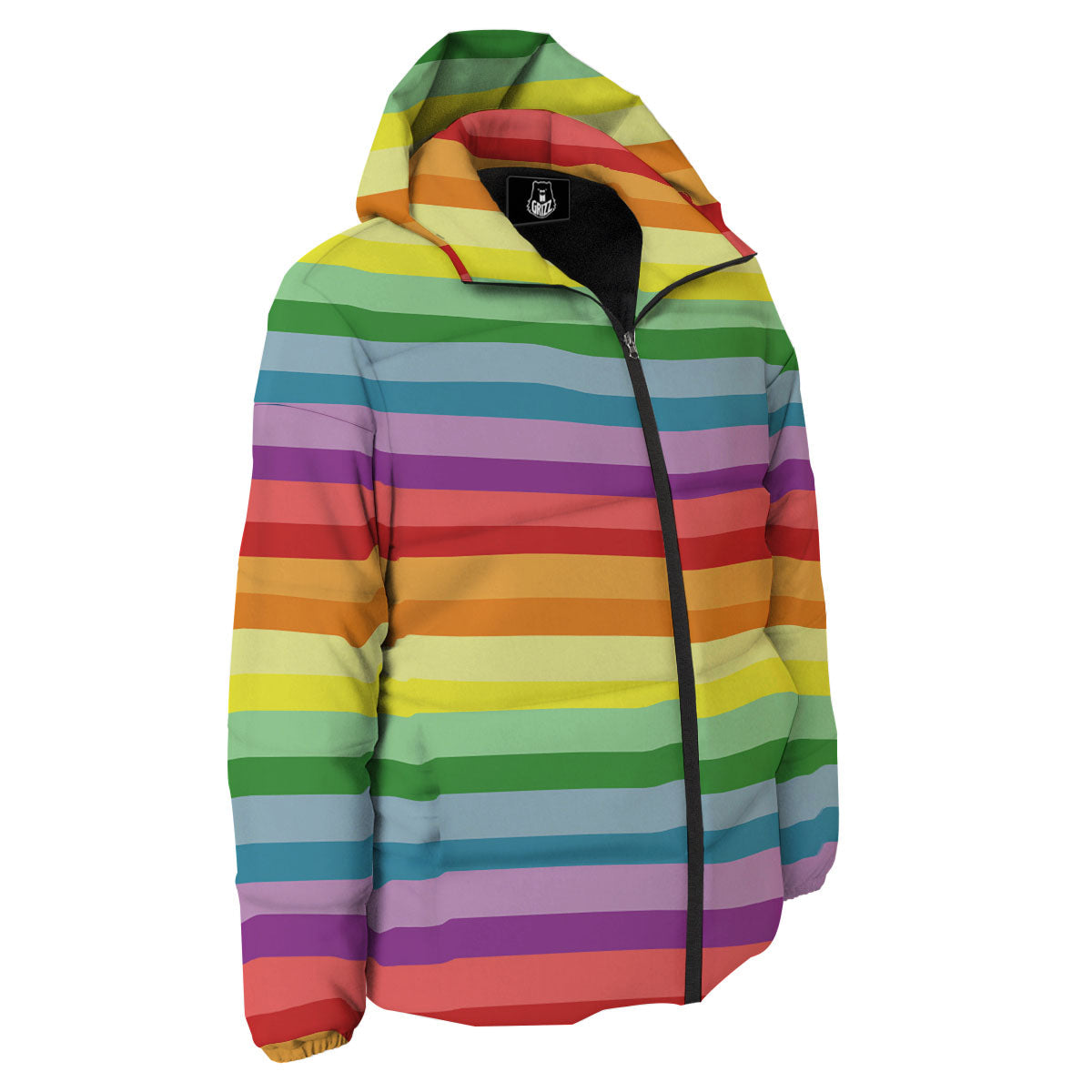 Striped Rainbow Print Pattern Down Jacket-grizzshop