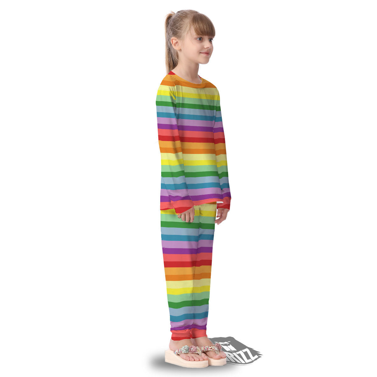 Striped Rainbow Print Pattern Kid's Pajamas-grizzshop