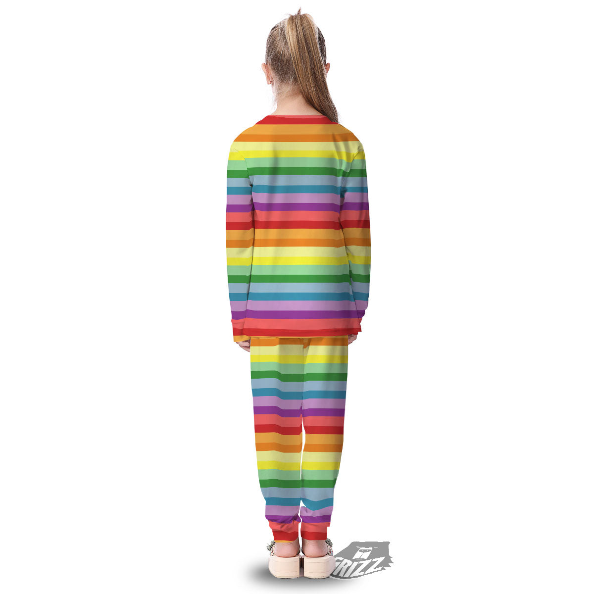 Striped Rainbow Print Pattern Kid's Pajamas-grizzshop