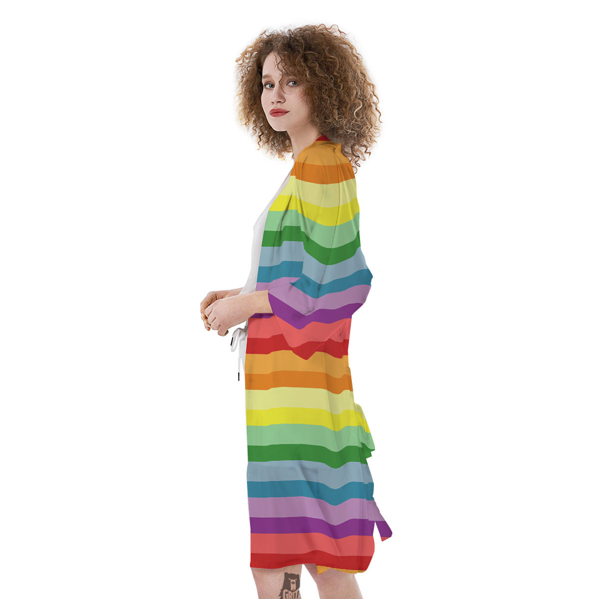 Striped Rainbow Print Pattern Kimono-grizzshop