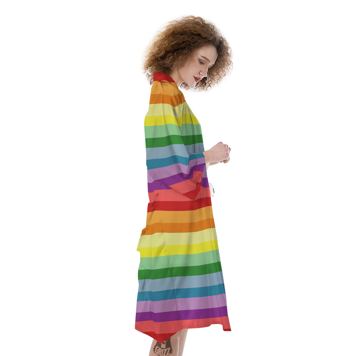 Striped Rainbow Print Pattern Kimono-grizzshop