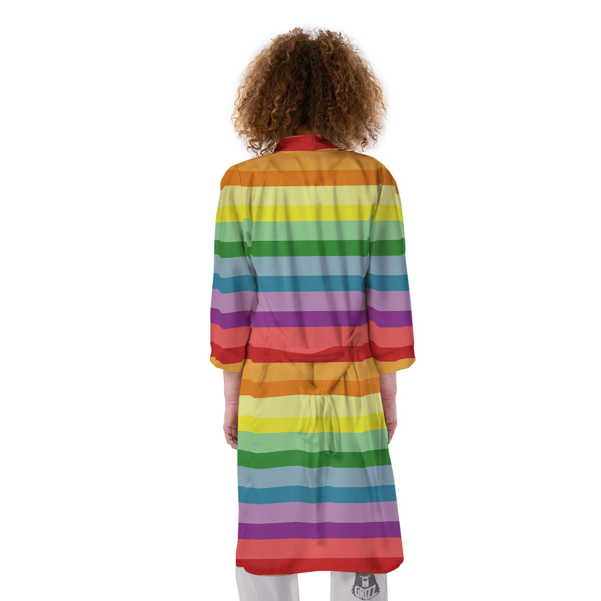 Striped Rainbow Print Pattern Kimono-grizzshop