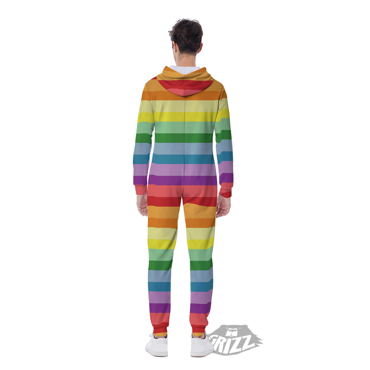 Striped Rainbow Print Pattern Men's Jumpsuit-grizzshop