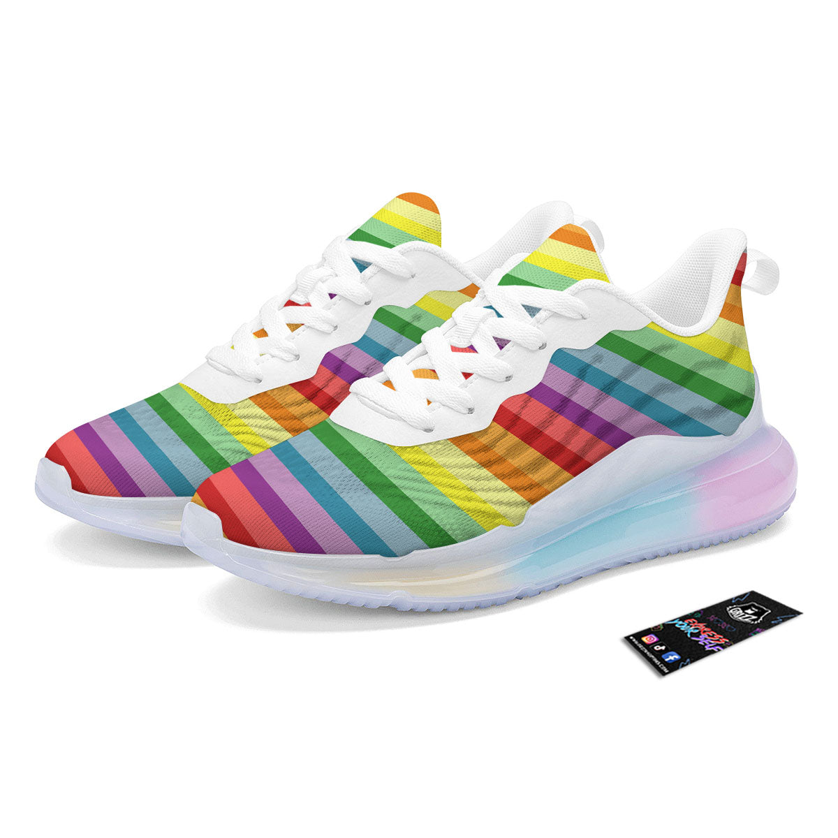 Striped Rainbow Print Pattern Running Sneakers-grizzshop