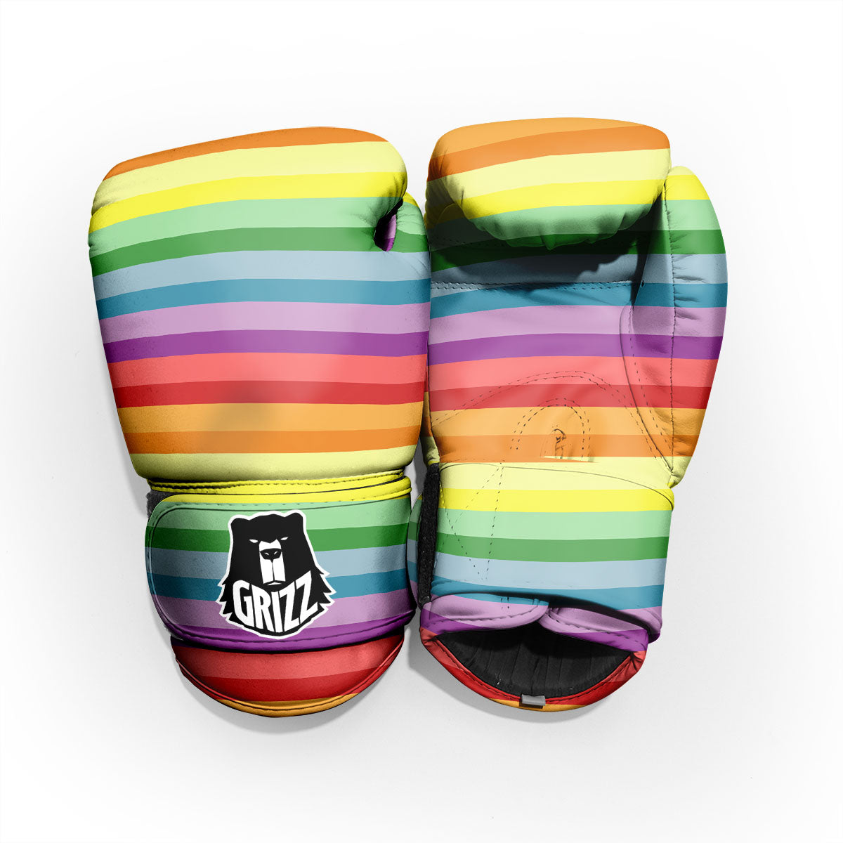 Striped Rainbow Print Pattern Sparring Gloves-grizzshop