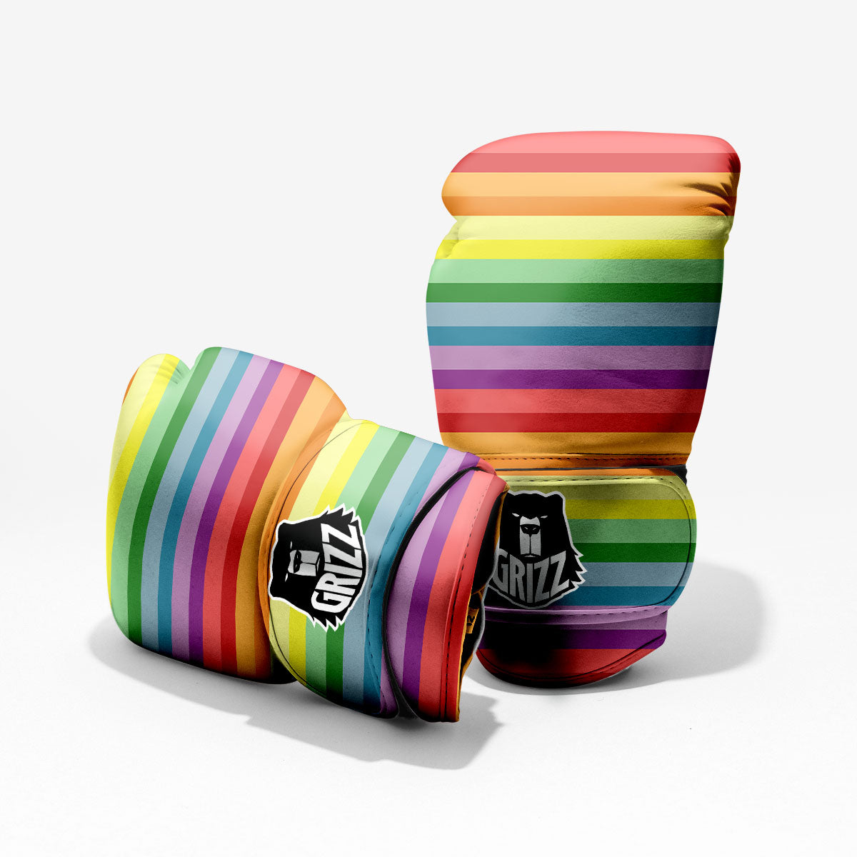 Striped Rainbow Print Pattern Sparring Gloves-grizzshop