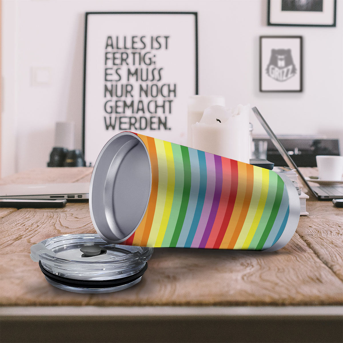 Striped Rainbow Print Pattern Tumbler-grizzshop