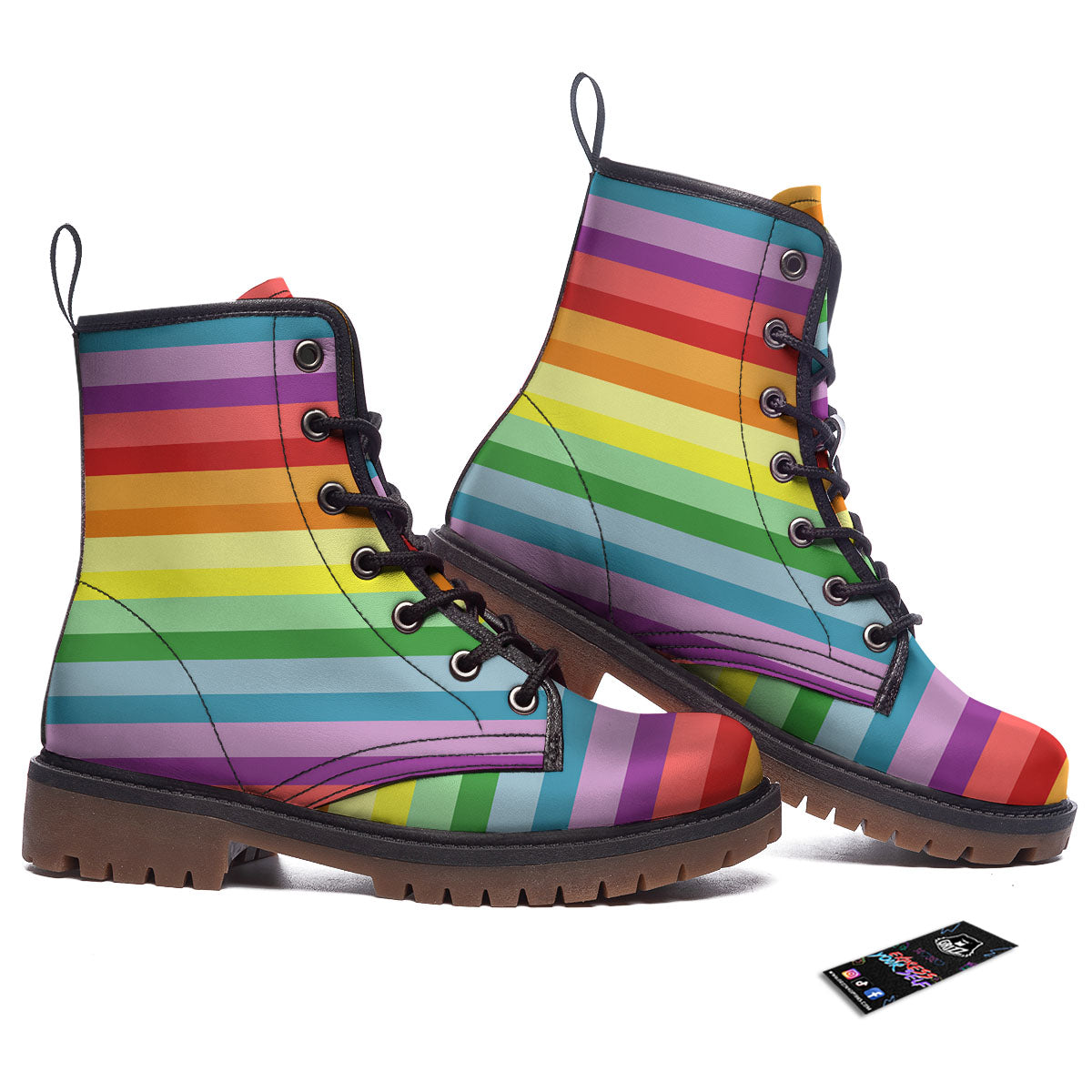 Striped Rainbow Print Pattern Work Boots-grizzshop