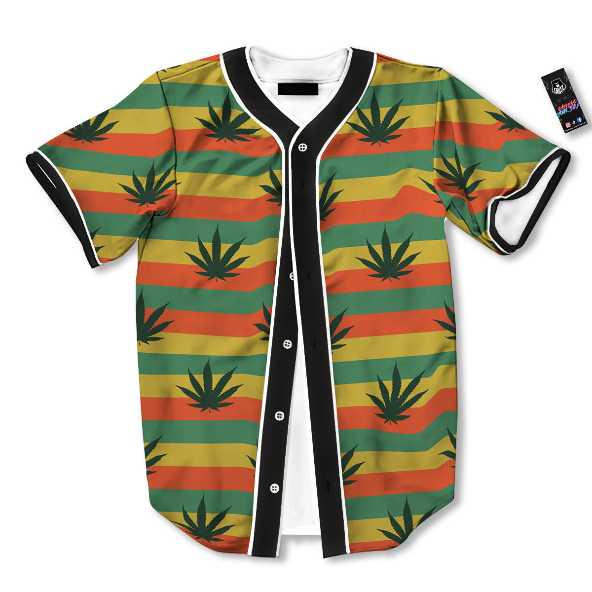 Striped Rasta Print Pattern Baseball Jersey-grizzshop