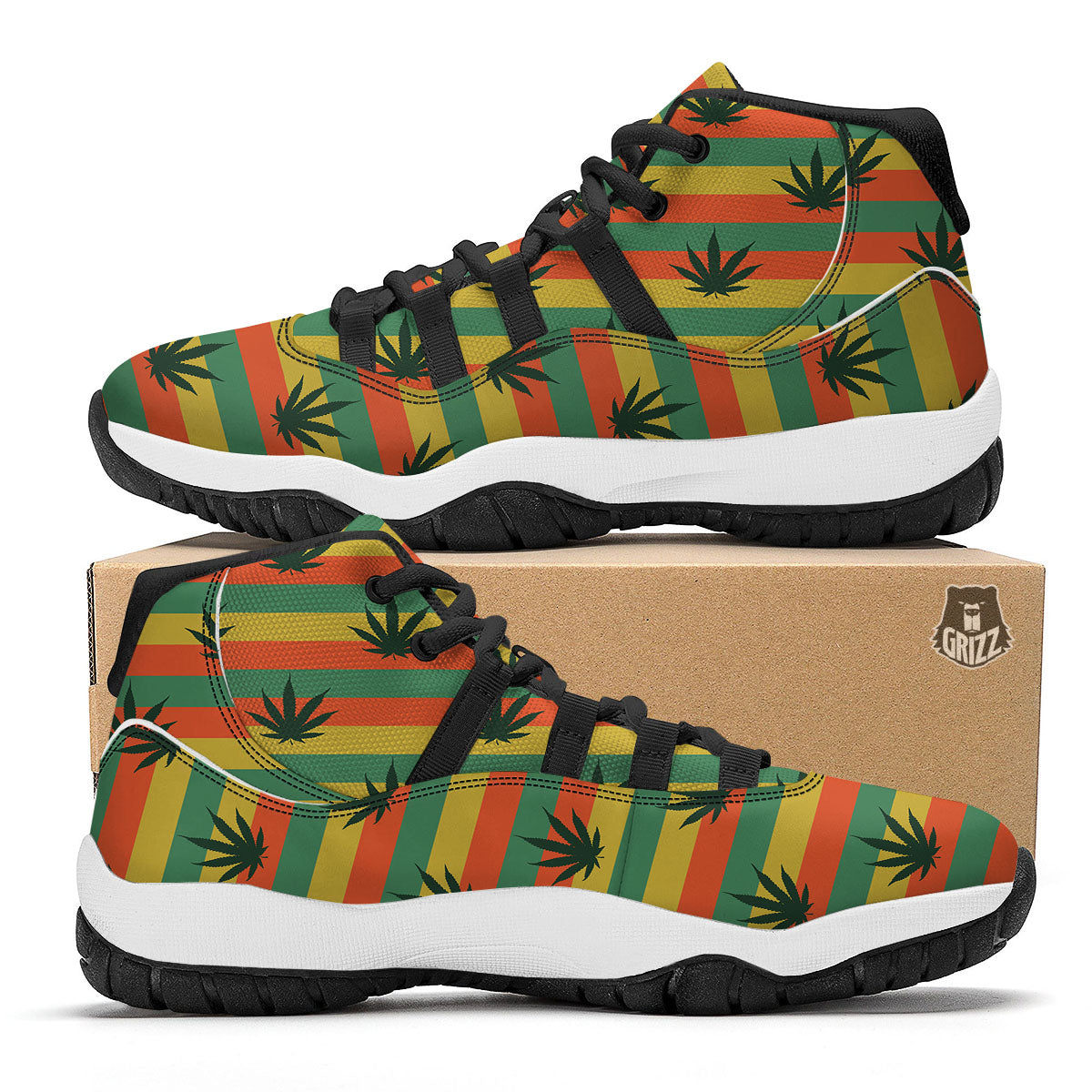 Striped Rasta Print Pattern Black Bball Shoes-grizzshop