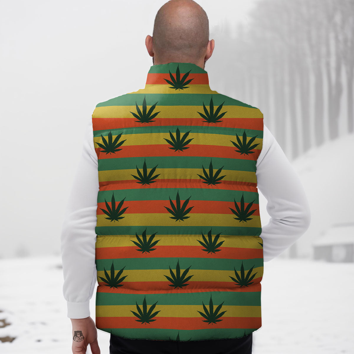 Striped Rasta Print Pattern Down Vest-grizzshop