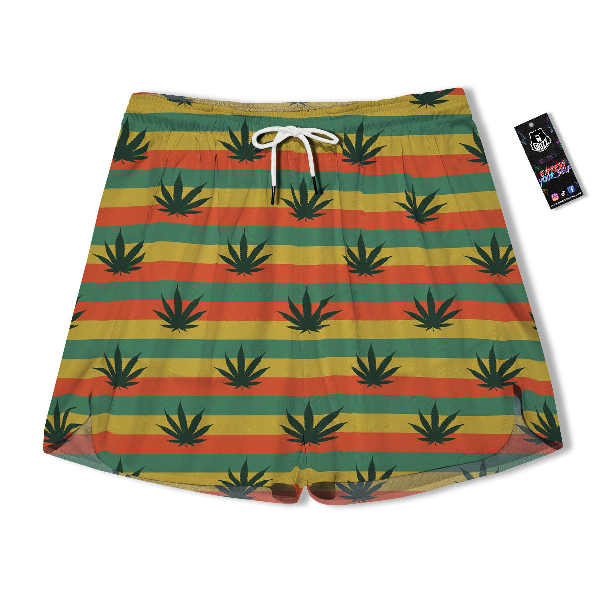 Striped Rasta Print Pattern Men's Running Shorts-grizzshop
