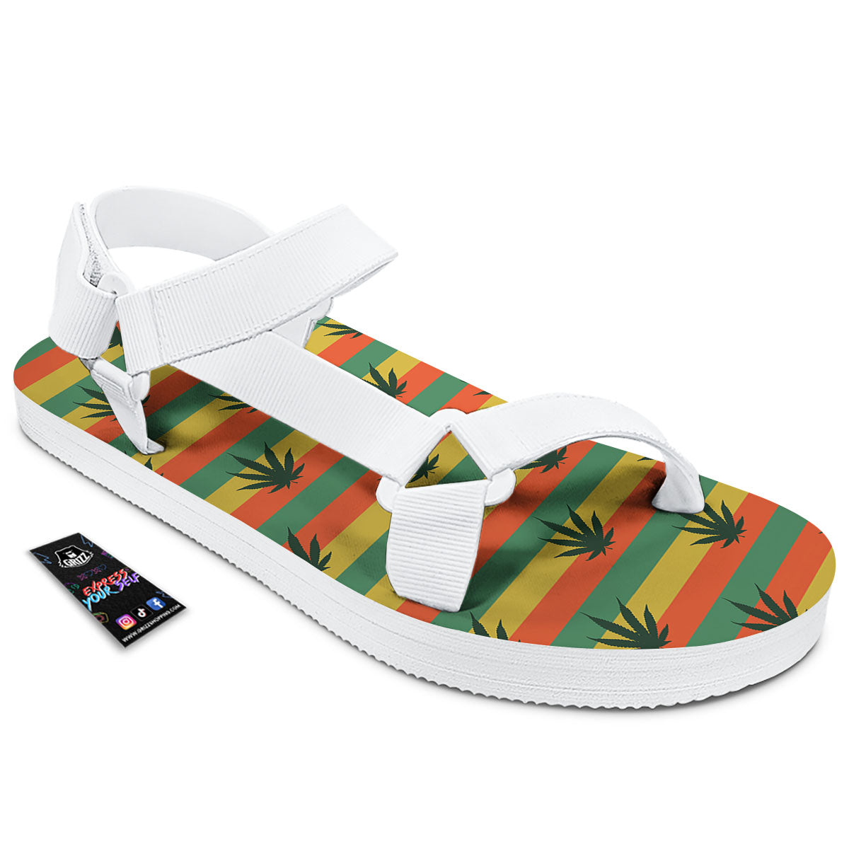 Striped Rasta Print Pattern White Open Toe Sandals-grizzshop