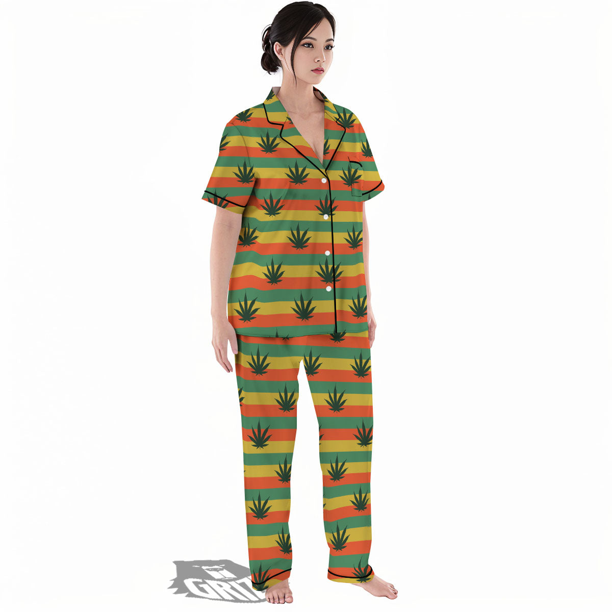 Striped Rasta Print Pattern Women's Pajamas Set-grizzshop