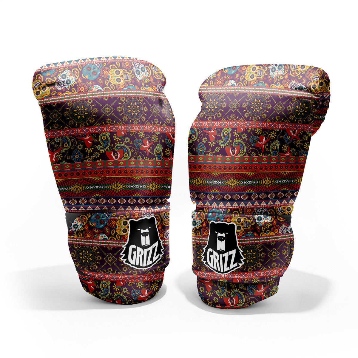 Striped Skull Mexican Style Print Pattern Pro Boxing Glove