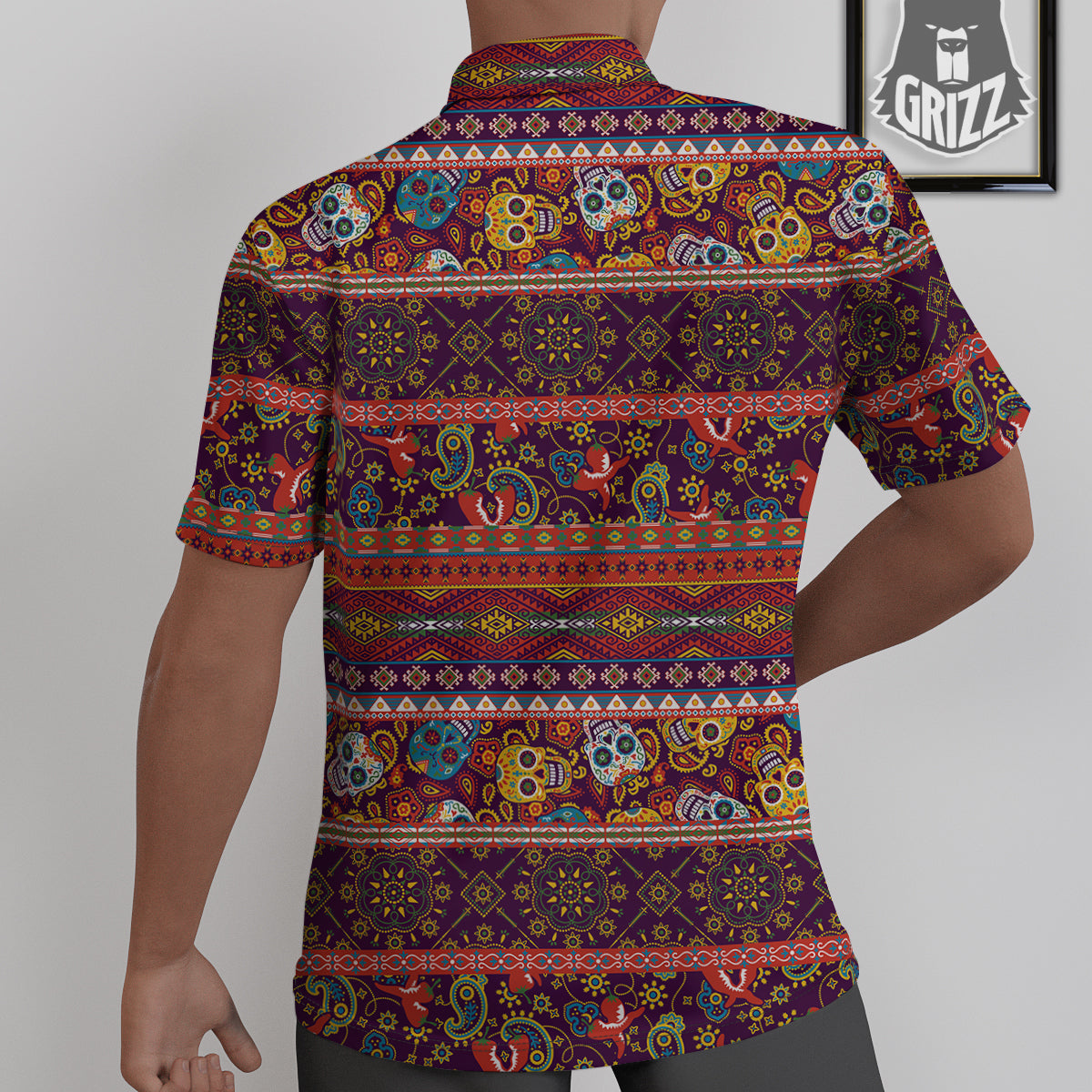 Striped Skull Mexican Style Print Pattern Untucked Shirts-grizzshop