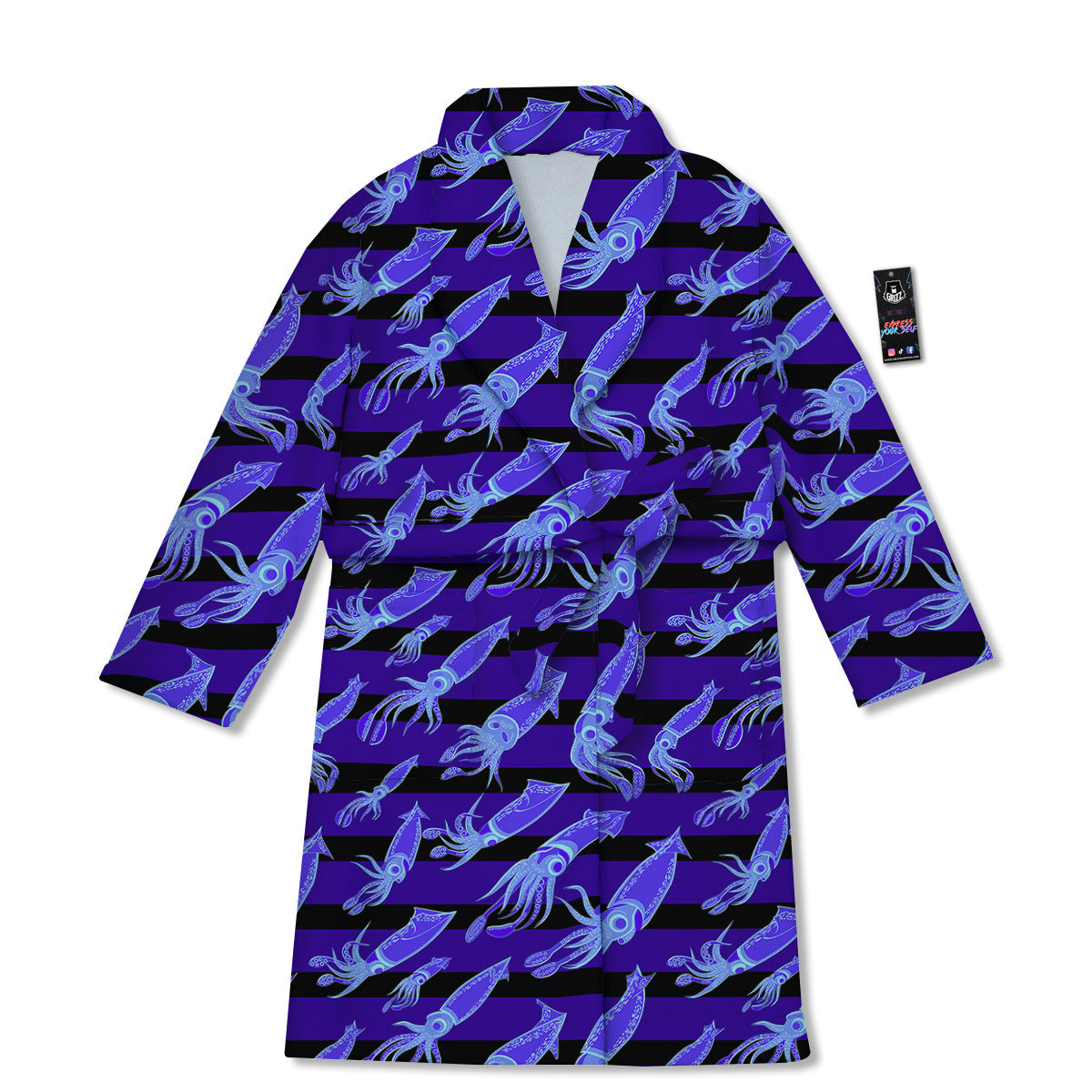 Striped Squid Print Pattern Bathrobe-grizzshop