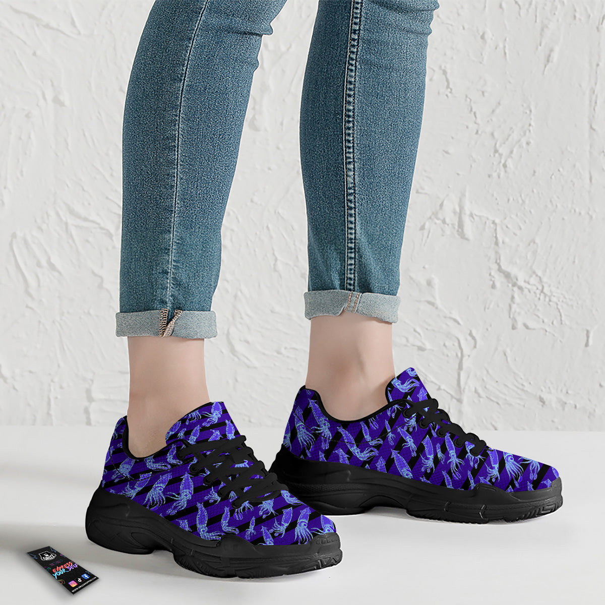 Striped Squid Print Pattern Black Chunky Shoes-grizzshop