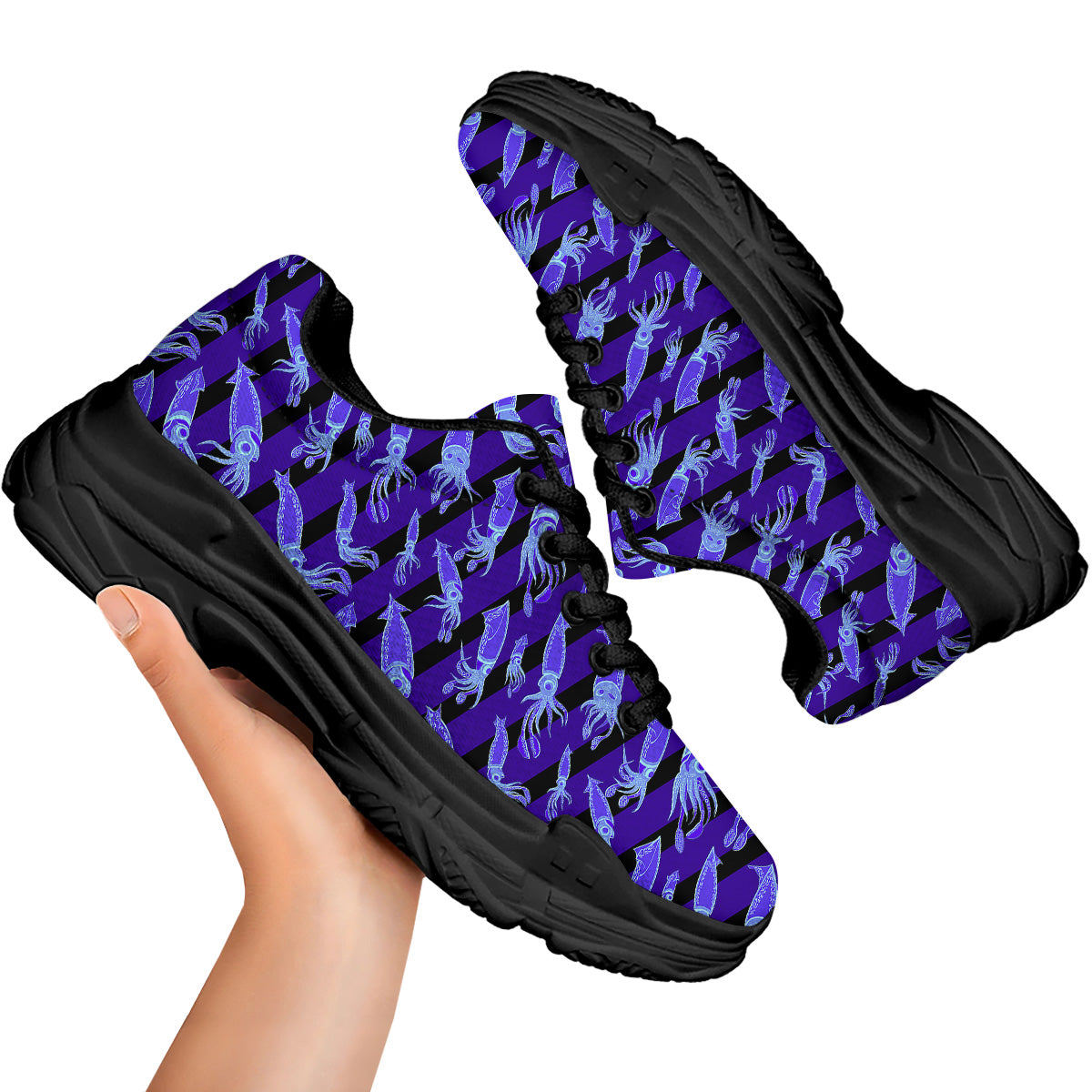 Striped Squid Print Pattern Black Chunky Shoes-grizzshop